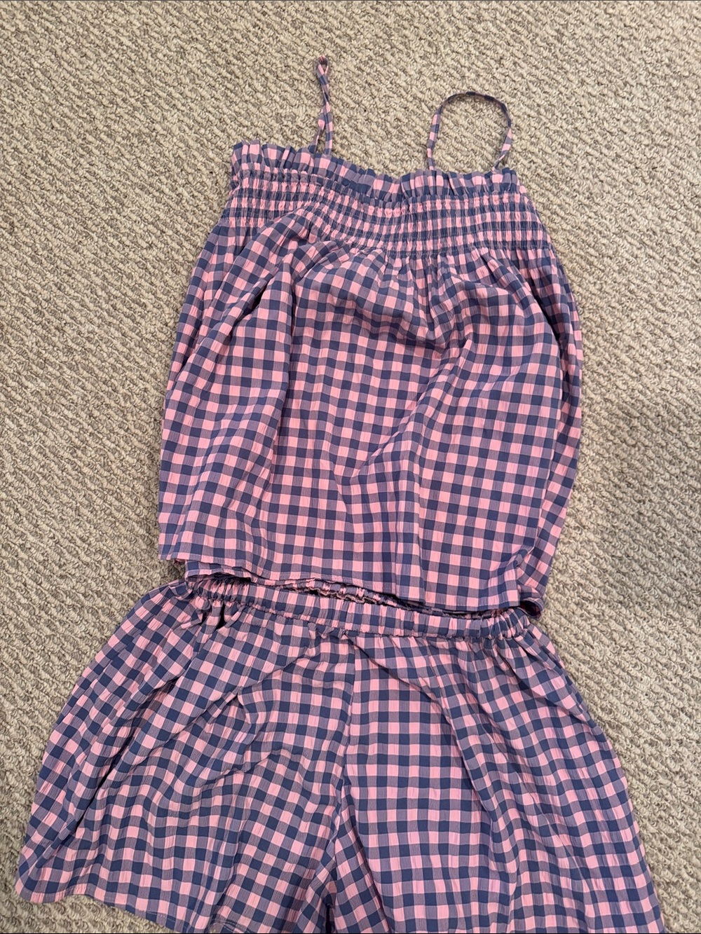 Pink and Navy Gingham Smocked matching set